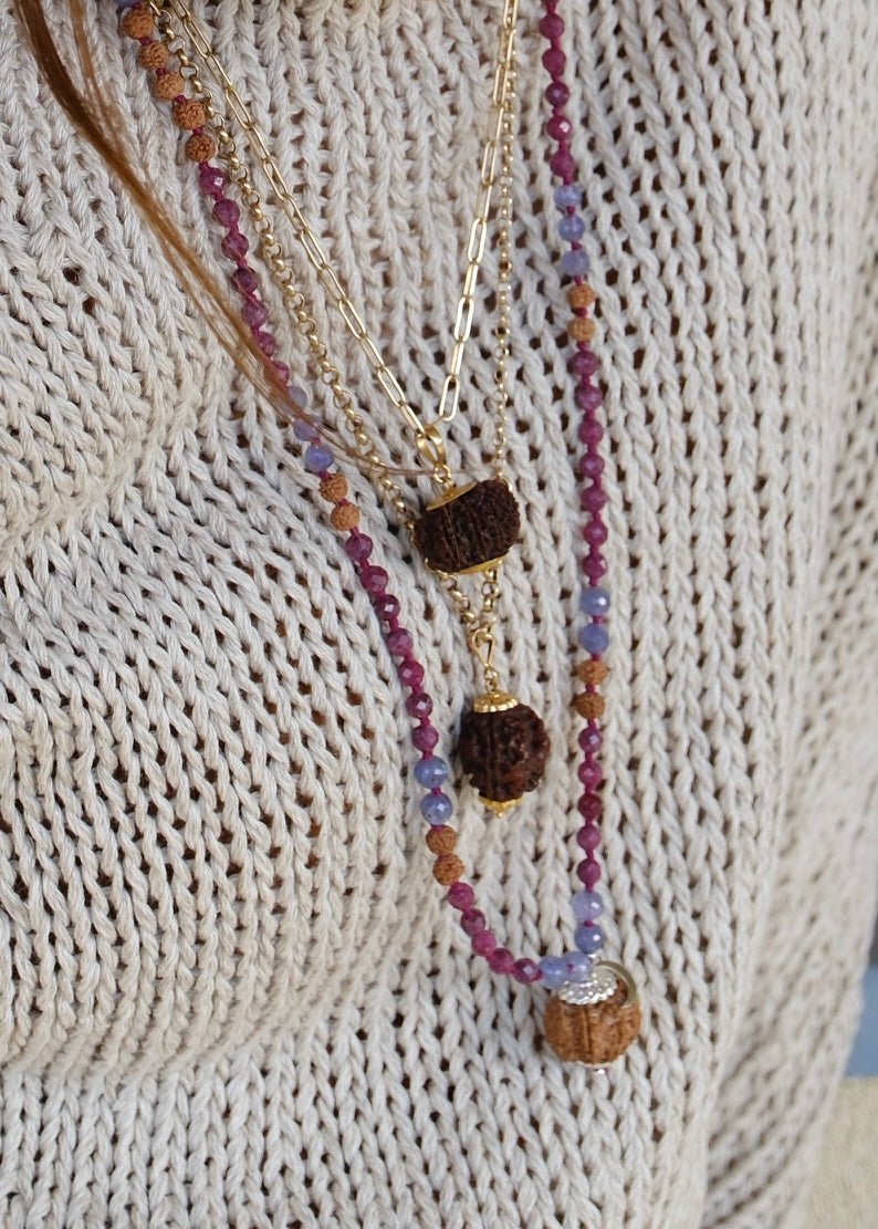 DURGA 'The Warrior Priestess' Mala | 9 Mukhi, Ruby, Tanzanite, Amethyst