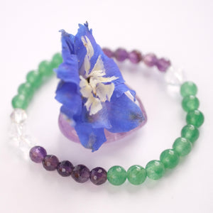 Women's Crystal Bracelet of the Spiritual Heart. Spiritual Crystal Jewellery Australia. Amethyst, Aventurine, Herkimer