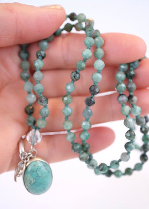 EKAANTA Mala | Finest Persian Turquoise Pendant and Emerald