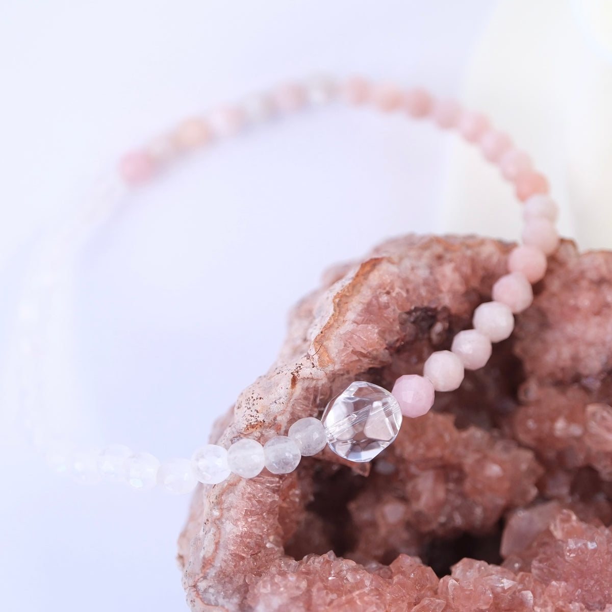 KARUNA KRIPA Loving Grace & self compassion | Pink Opal, Rose Quartz & Herkimer Quartz Bracelet