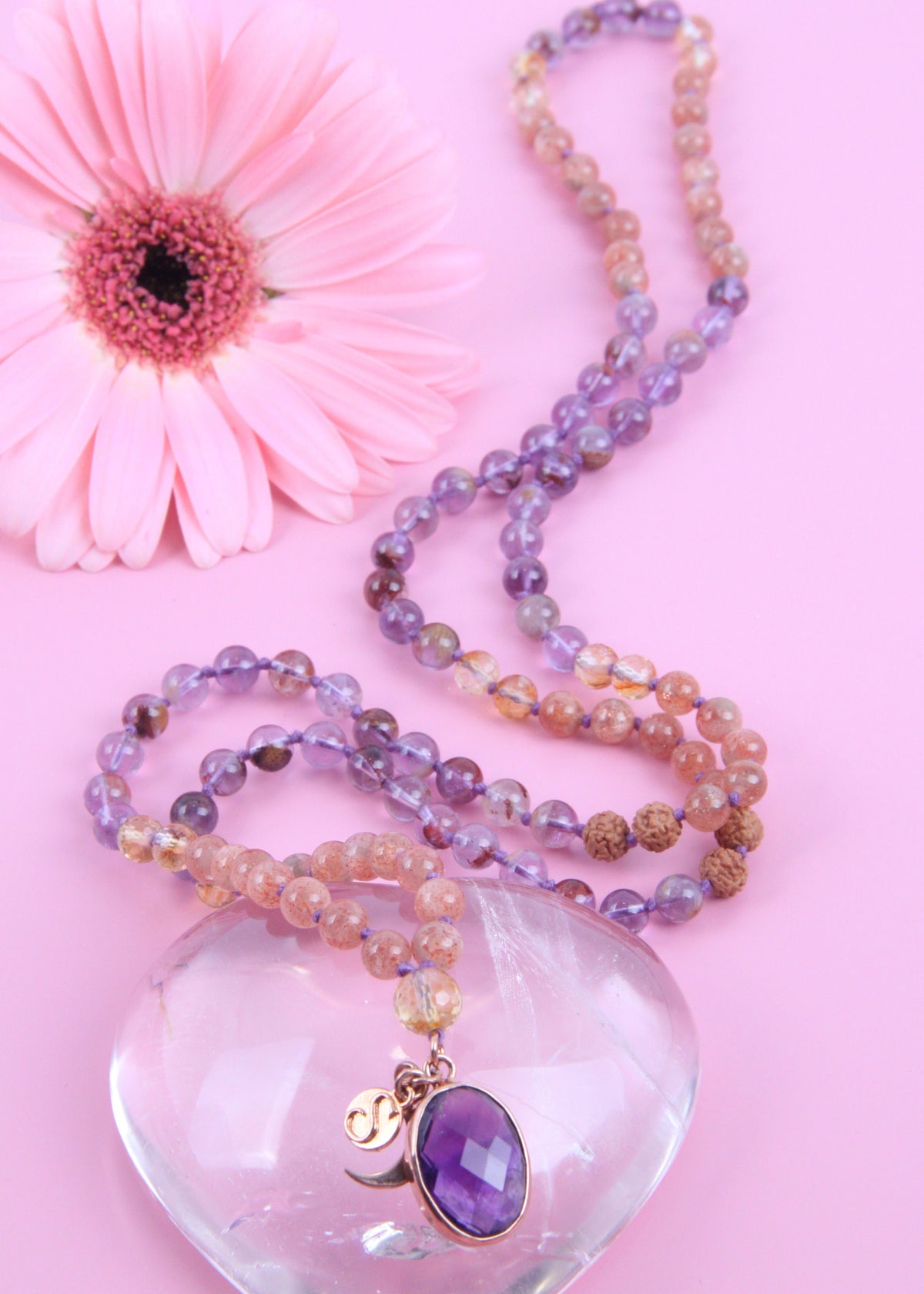 ĀRAMBHA New Beginnings Mala | Super 7, Amethyst Pendant