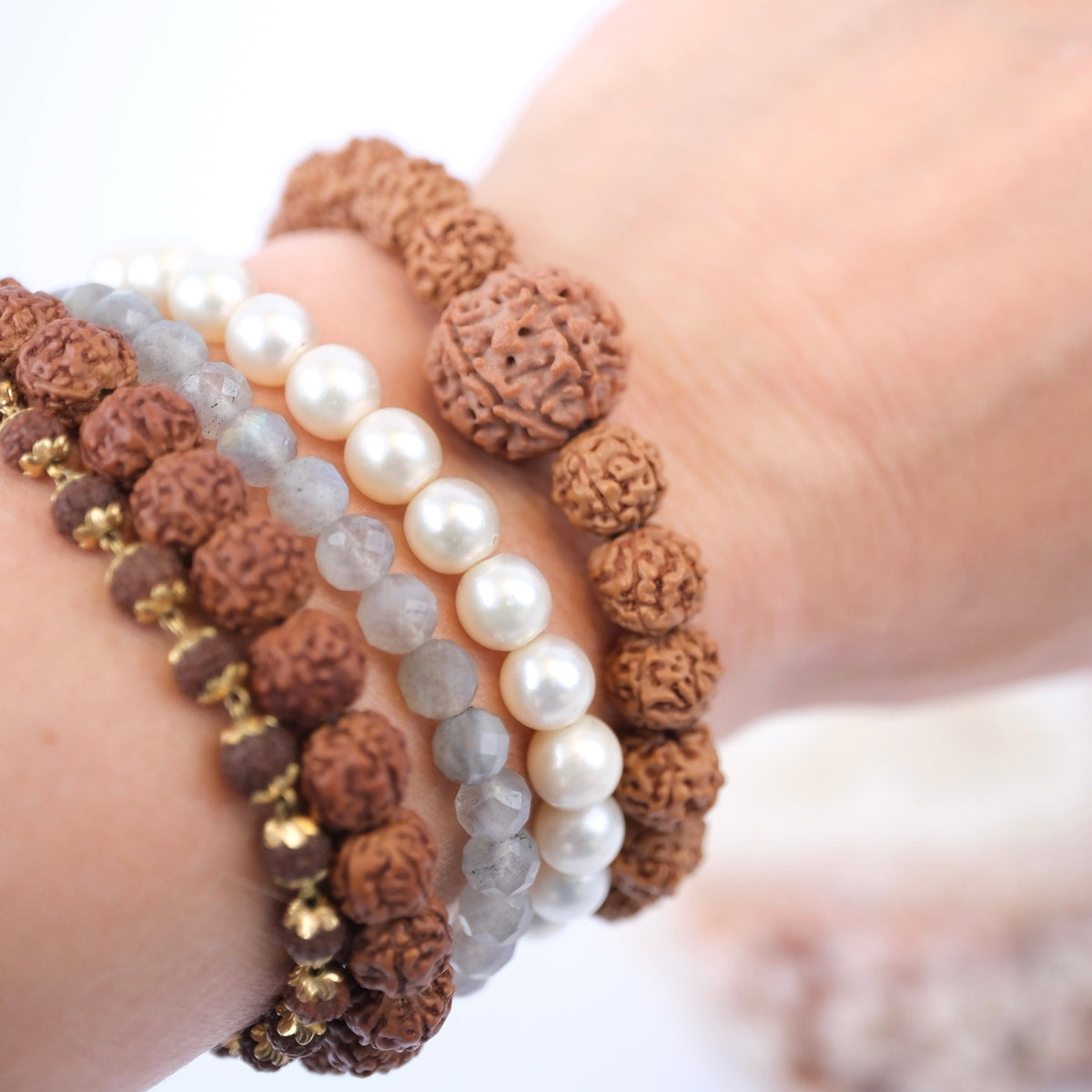 TEMPLE Collection LAKSHMI 7 Mukhi Nepal Guru bead with 5 Mukhi from Indonesia | Rudraksha bracelet