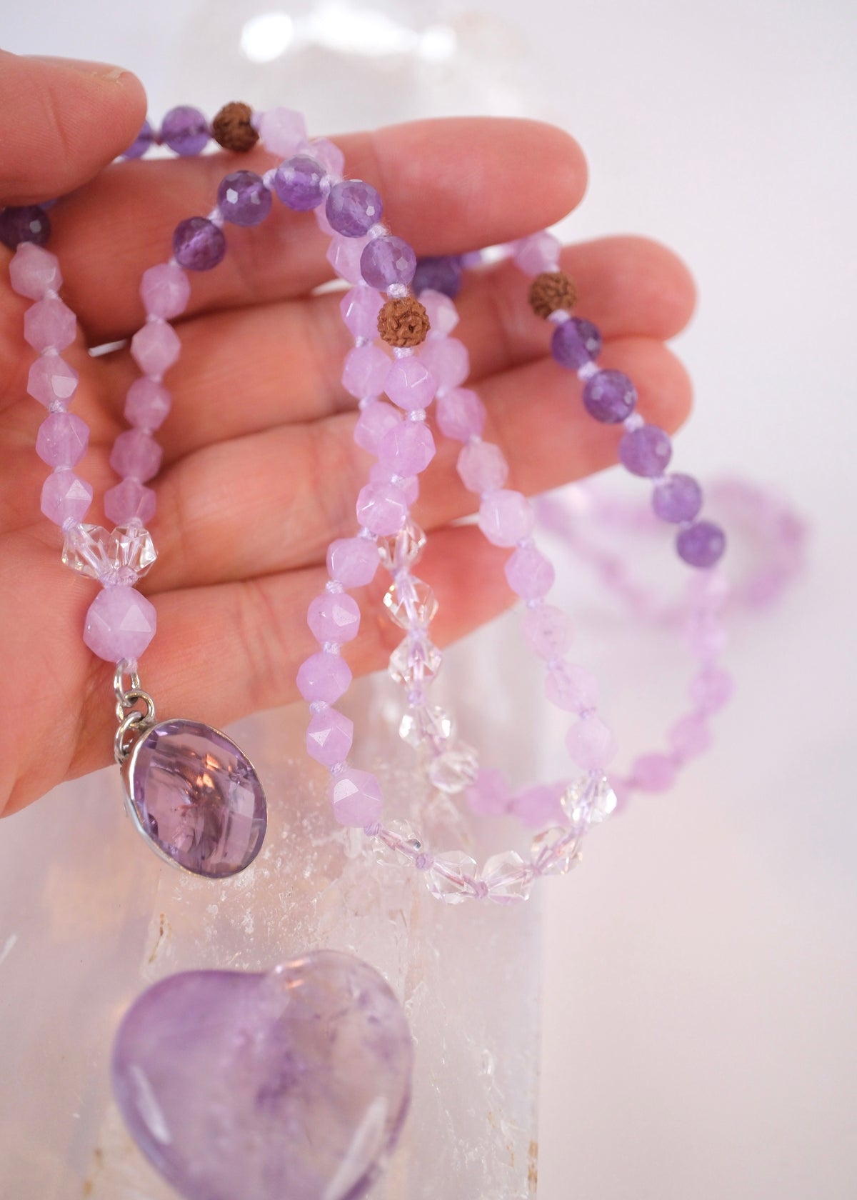  Lavender Amethyst Herkimer Quartz Mala