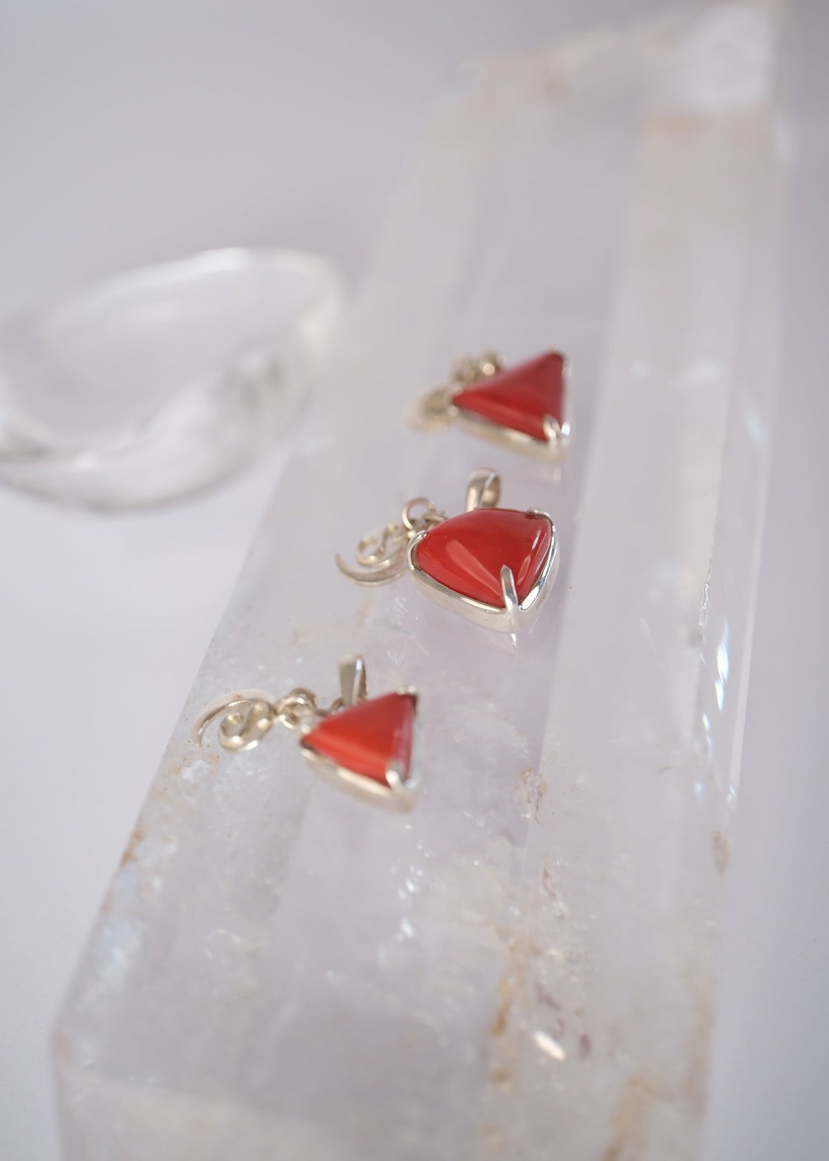 Sacred Moonga red coral pendants for those prescribed coral in Vedic astrology, blessed by Ma Ganga.