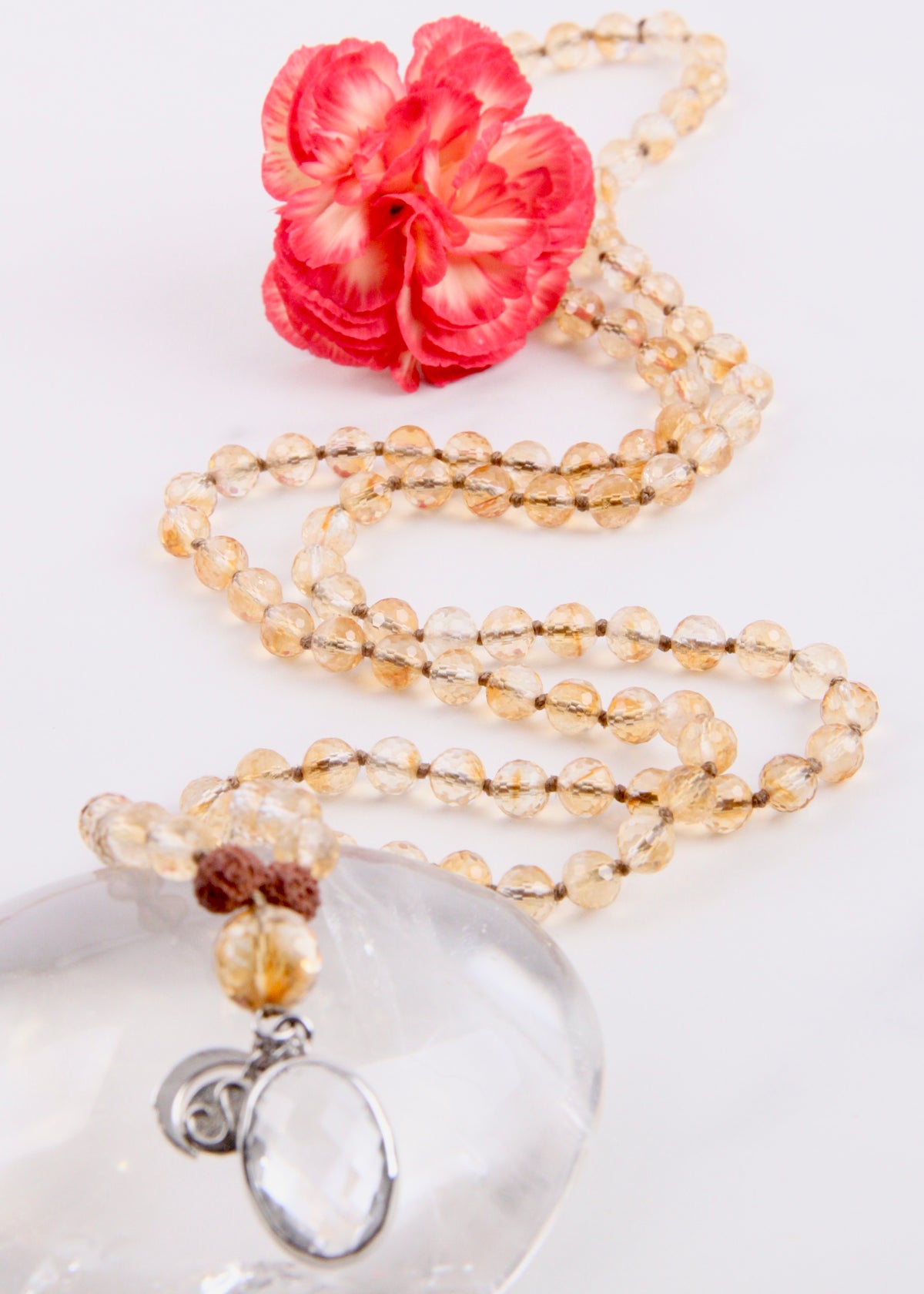 KUBER Divine Treasure Mala | Faceted Citrine, Himalayan Quartz Pendant