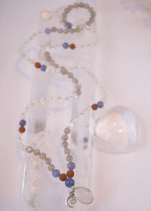 CHANDRASHEKHARA Crescent Moon (New Moon) | Tanzanite, Moonstone, Labradorite, Herkimer & Rudraksha