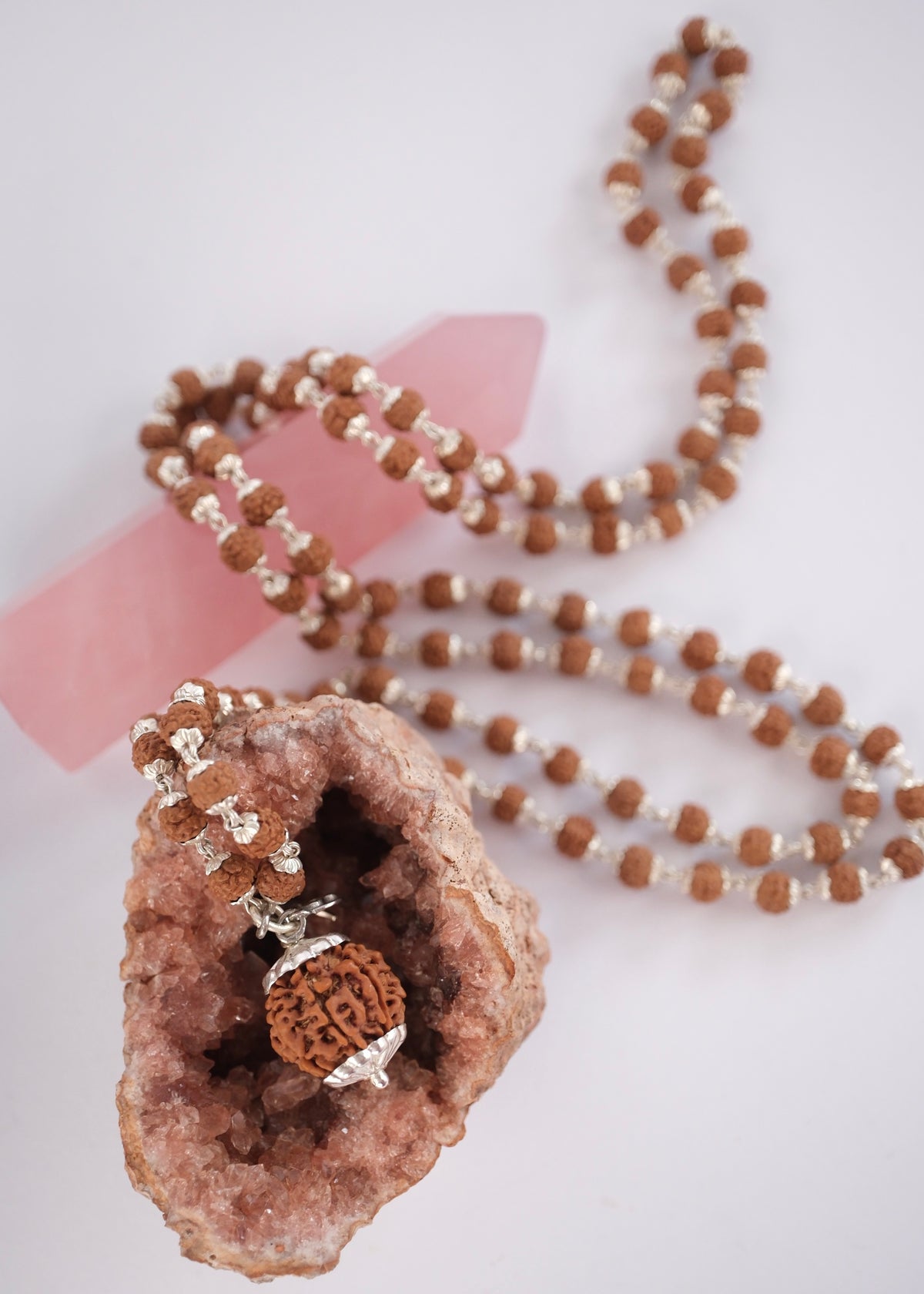 Rare Seven Mukhi Nepal Rudraksha Lakshmi mala with silver guru bead, Shivoham Melbourne