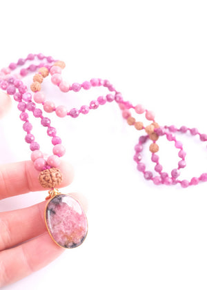 RAJRANI The Sovereign Queen Mala | Ruby, Rhodonite, Rudraksha