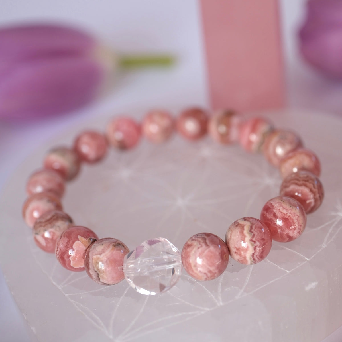 MAHA PRAN ANAND 'The Greatest Bliss of Love Bracelet | Premium 10mm Rhodochrosite & Herkimer