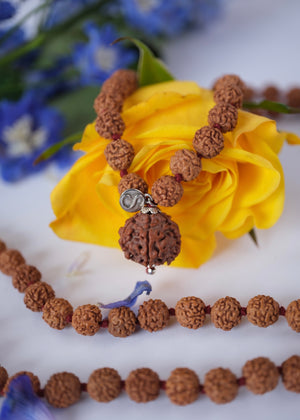 AUM SADASHIVA Eternally Auspicious Japa Meditation Mala | 9mm Mala beads, Nepal 5 Mukhi Guru bead 17mm