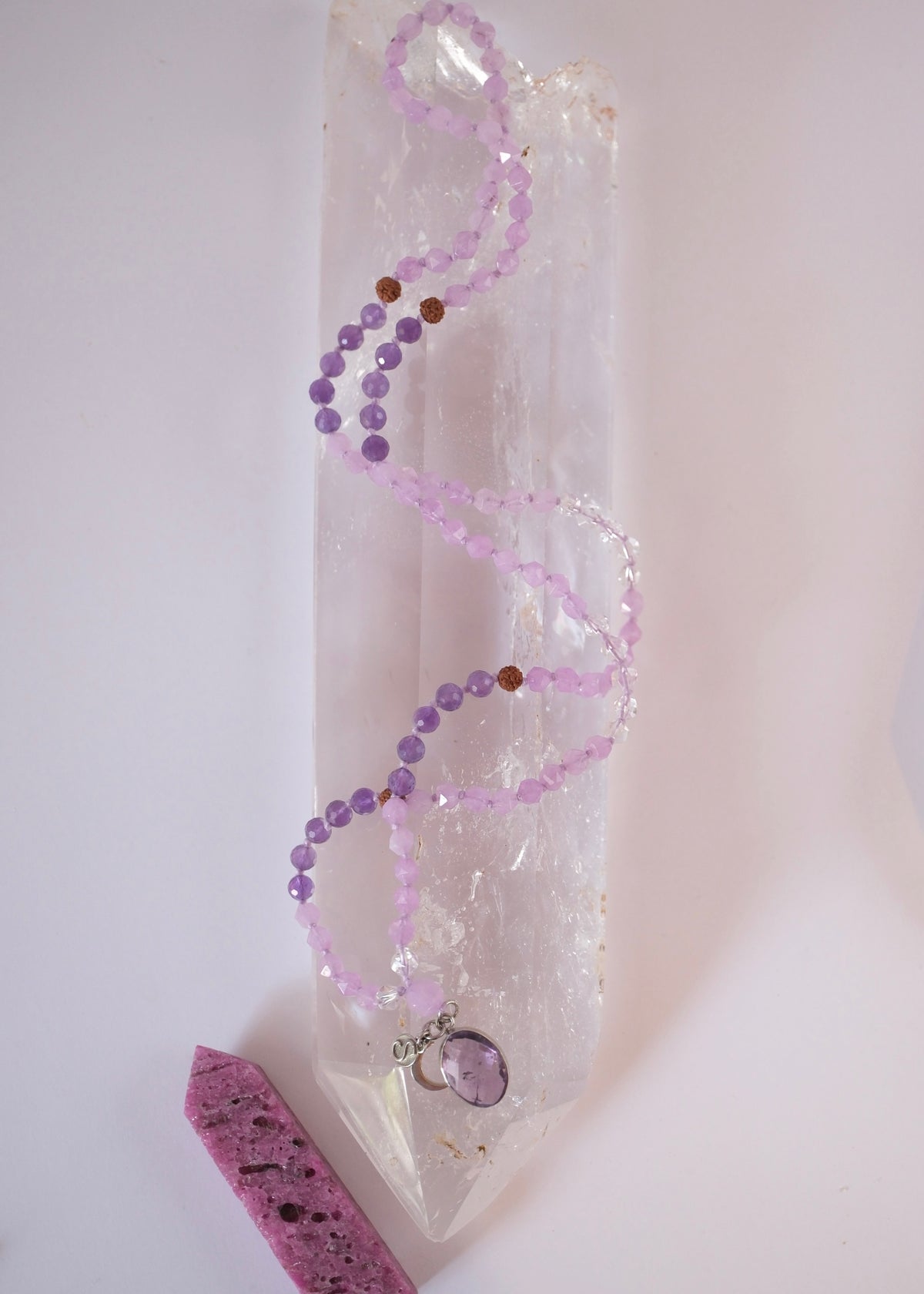  Lavender Amethyst Herkimer Quartz Mala