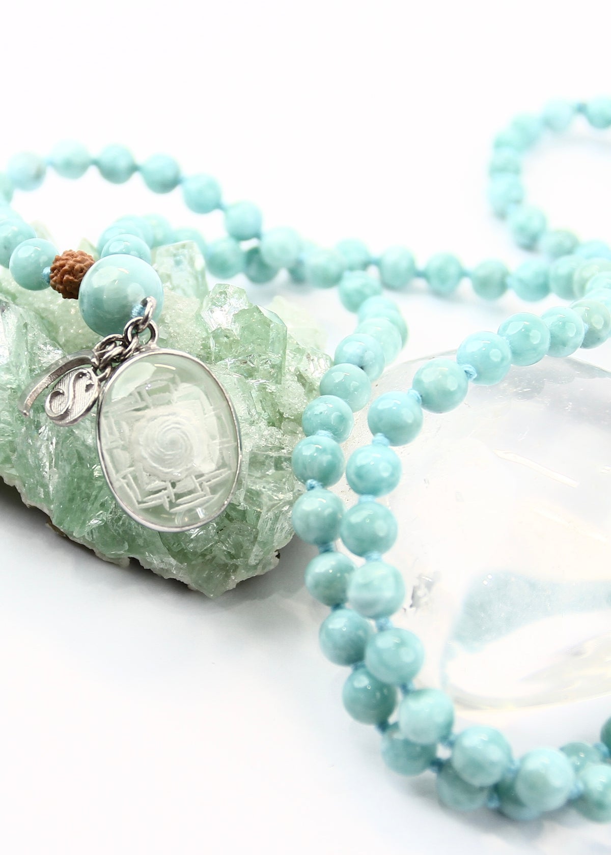 SATYA LOKA SRI DEVI Mala | Sri Yantra, Larimar, Rudraksha Mala