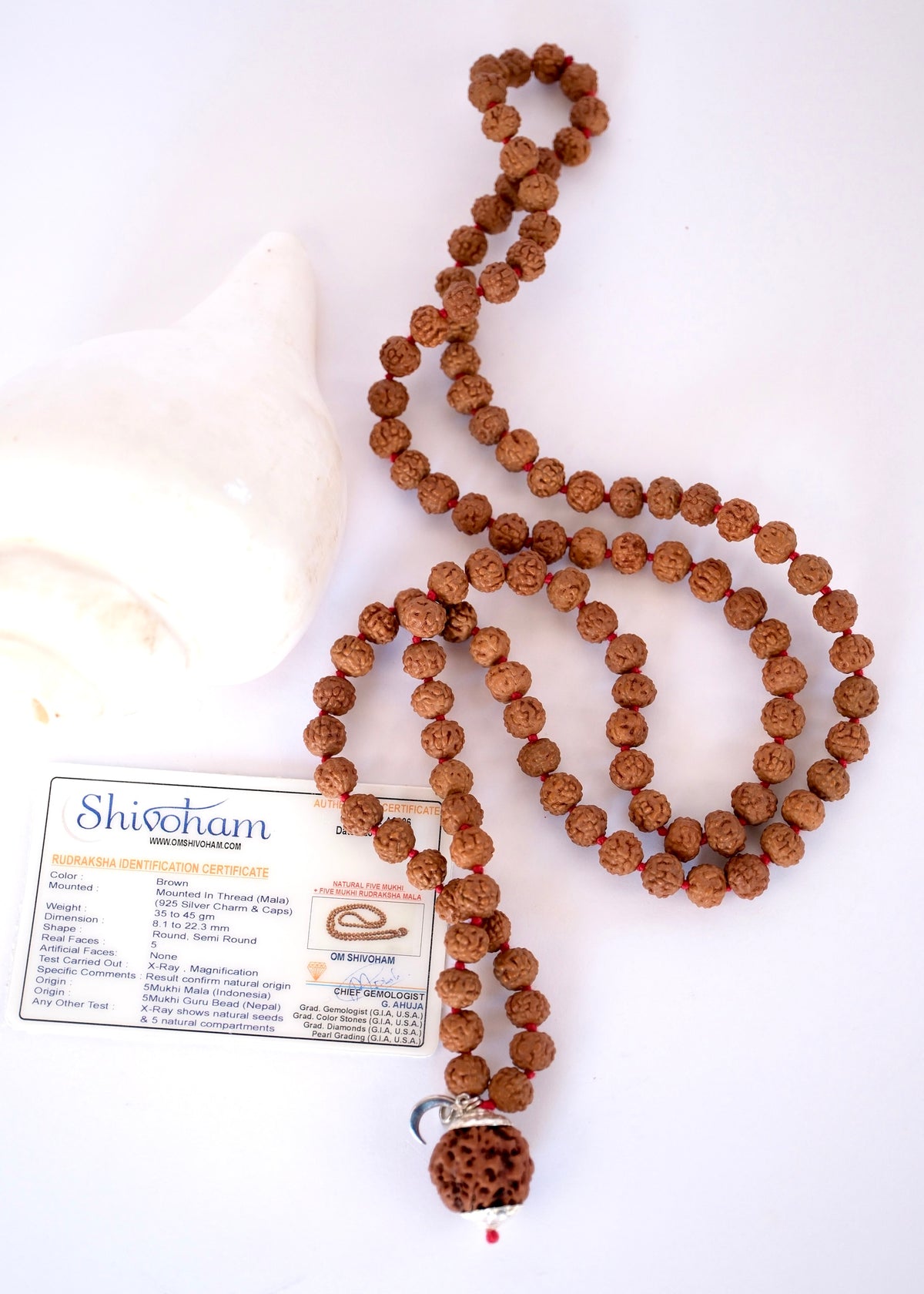 Sacred Nepal 5 Mukhi Rudraksha mala with guarantee certificate
