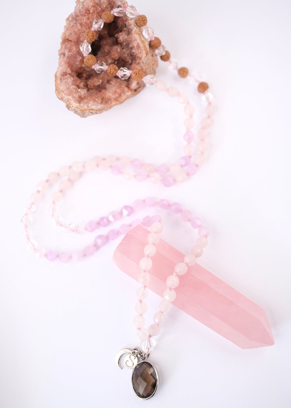 BHAVA Radiating Positivity Mala | Amethyst Herkimer, Smoky &amp; Rose Quartz