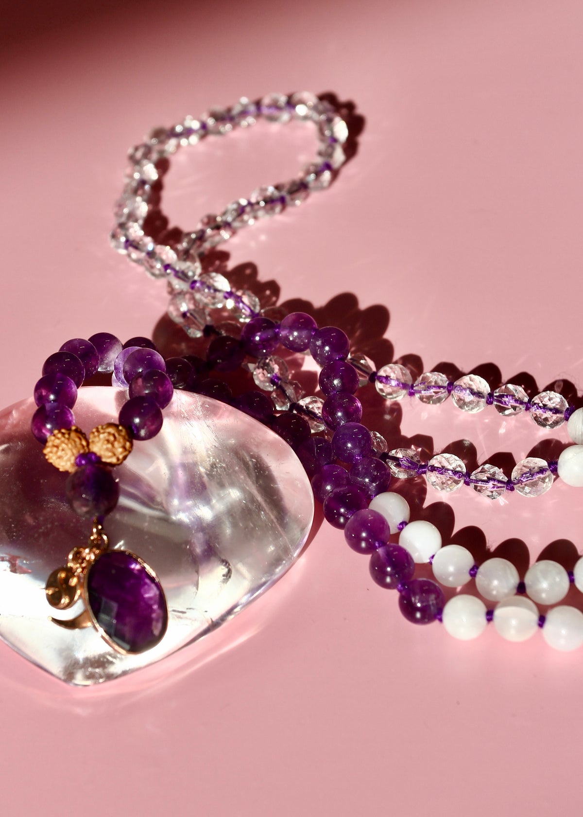 DIVYA Mala | Aura Cleansing with Amethyst, Moonstone, Himalaya Quartz