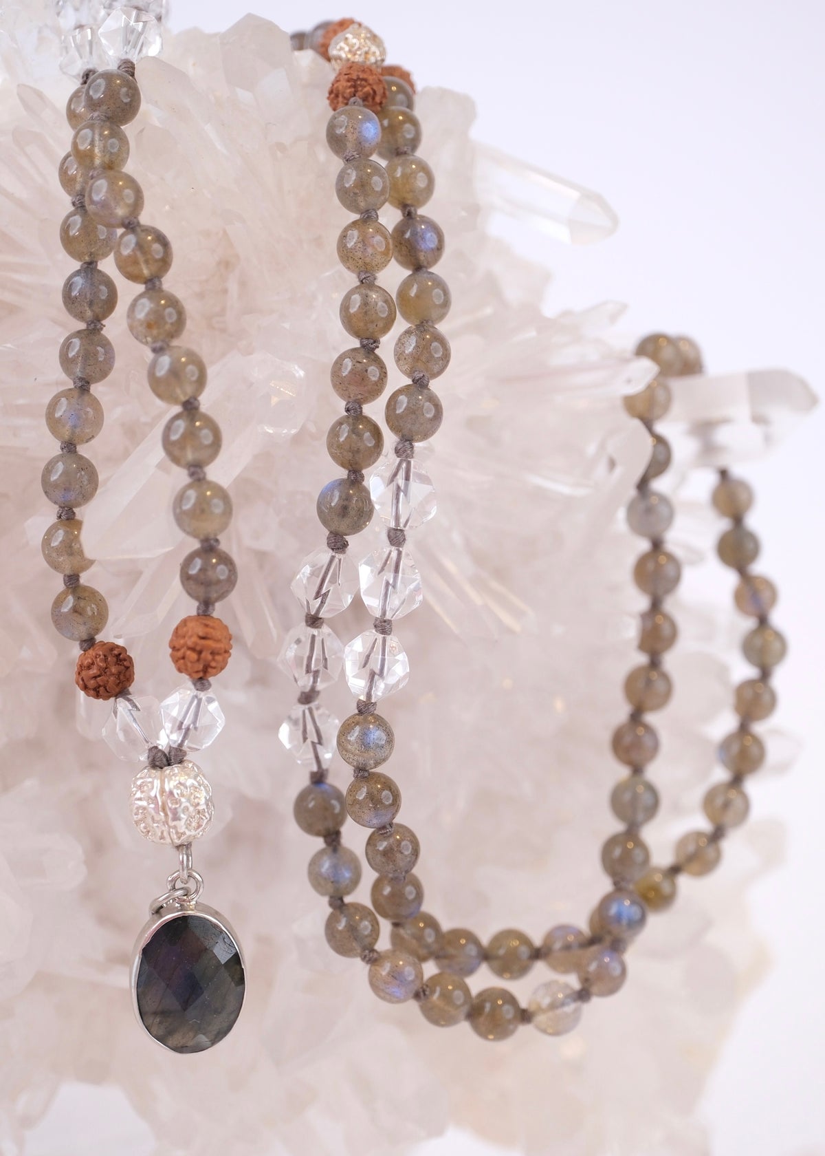 ORION STAR SEEDS Mala | Labradorite, Herkimer, Silver, Rudraksha | Made for Visionaries