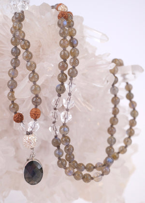 ORION STAR SEEDS Mala | Labradorite, Herkimer, Silver, Rudraksha | Made for Visionaries