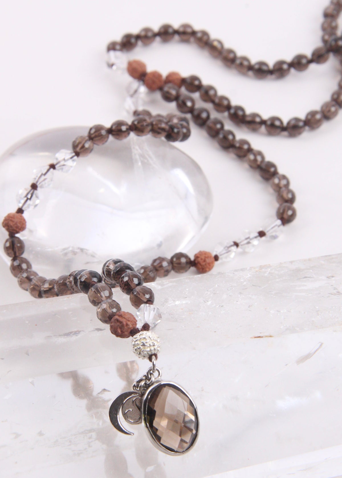 MAHADEVI Mother of the Universe | Faceted Smoky Quartz Pendant Mala