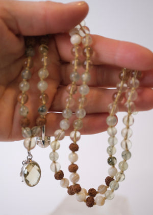 VIMANA The Traveller Insight Mala  | Prehnite, Lemon Quartz, Mother of Pearls Insight Mala