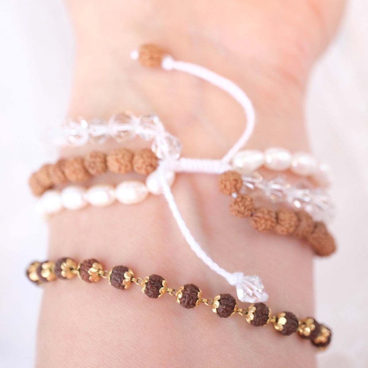 YOGA Bracelet | Pearl, Herkimer Quartz, Rudraksha