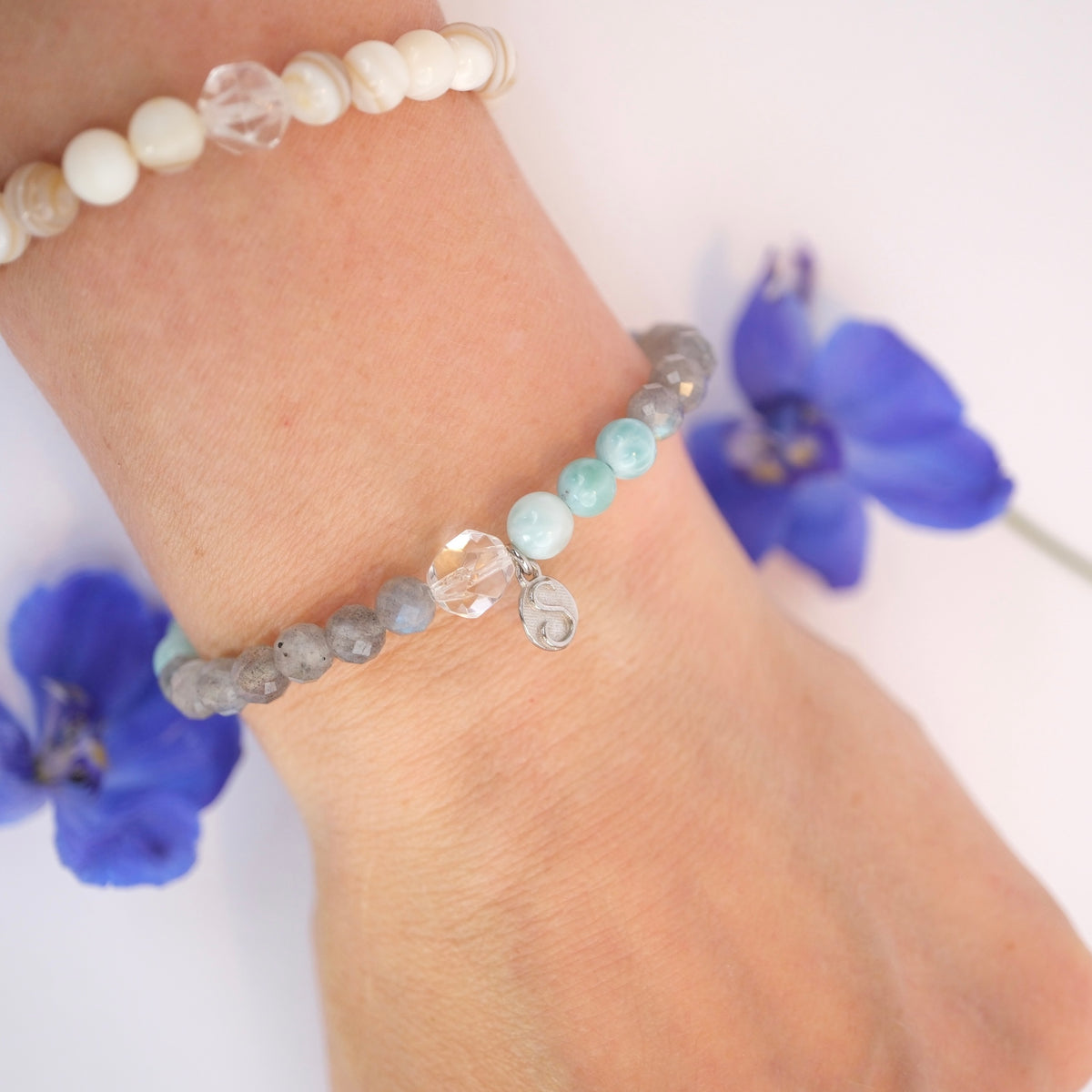 Beings of Light | Larimar, faceted Labradorite