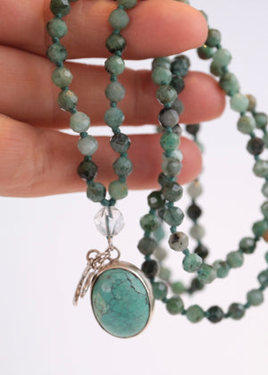 EKAANTA Mala | Finest Persian Turquoise Pendant and Emerald