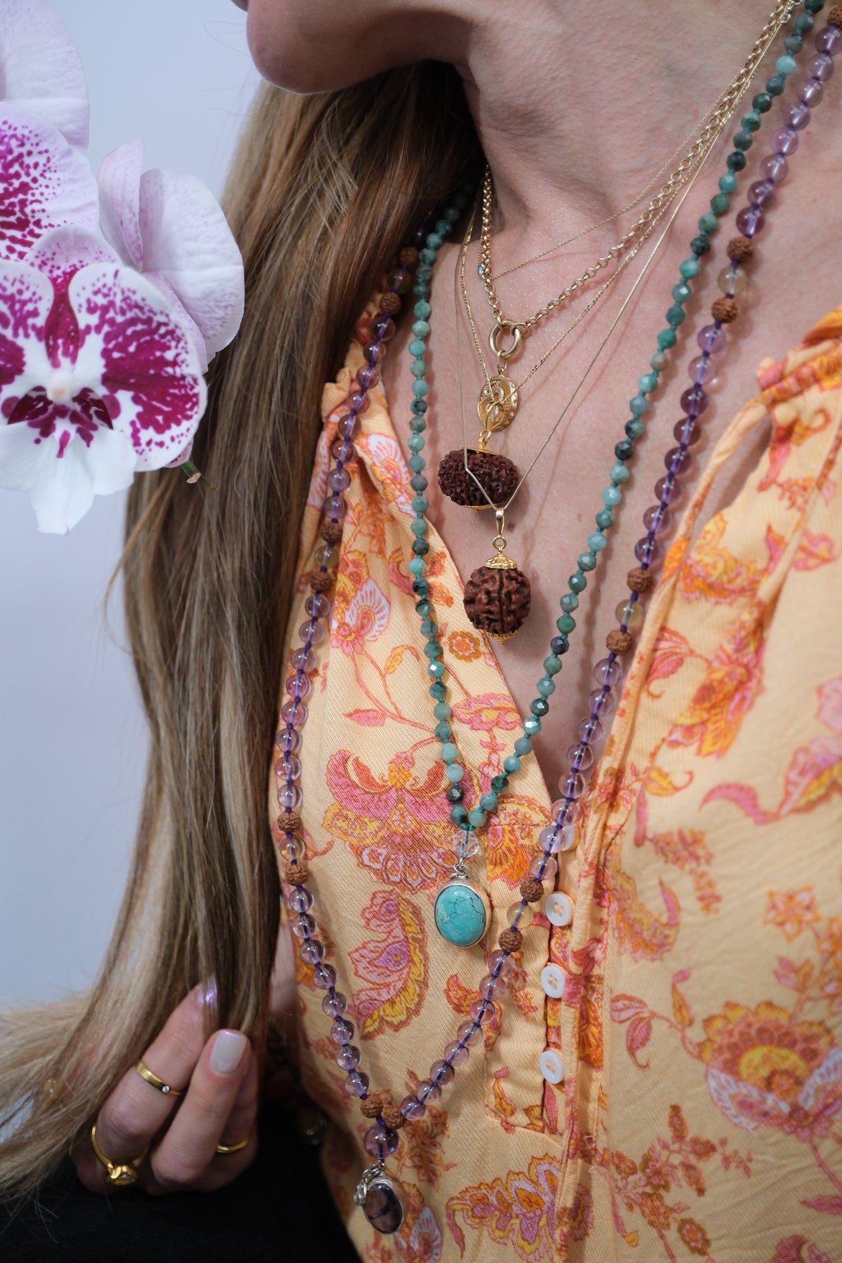 EKAANTA Mala | Finest Persian Turquoise Pendant and Emerald