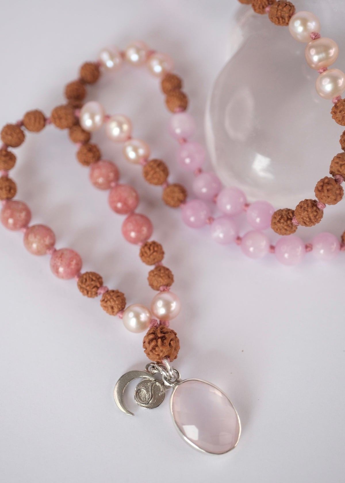 PARVATI ‘The Divine Feminine Mala’ | Pink Pearl, Kunzite, Thulite, Rose Quartz, Rudraksha