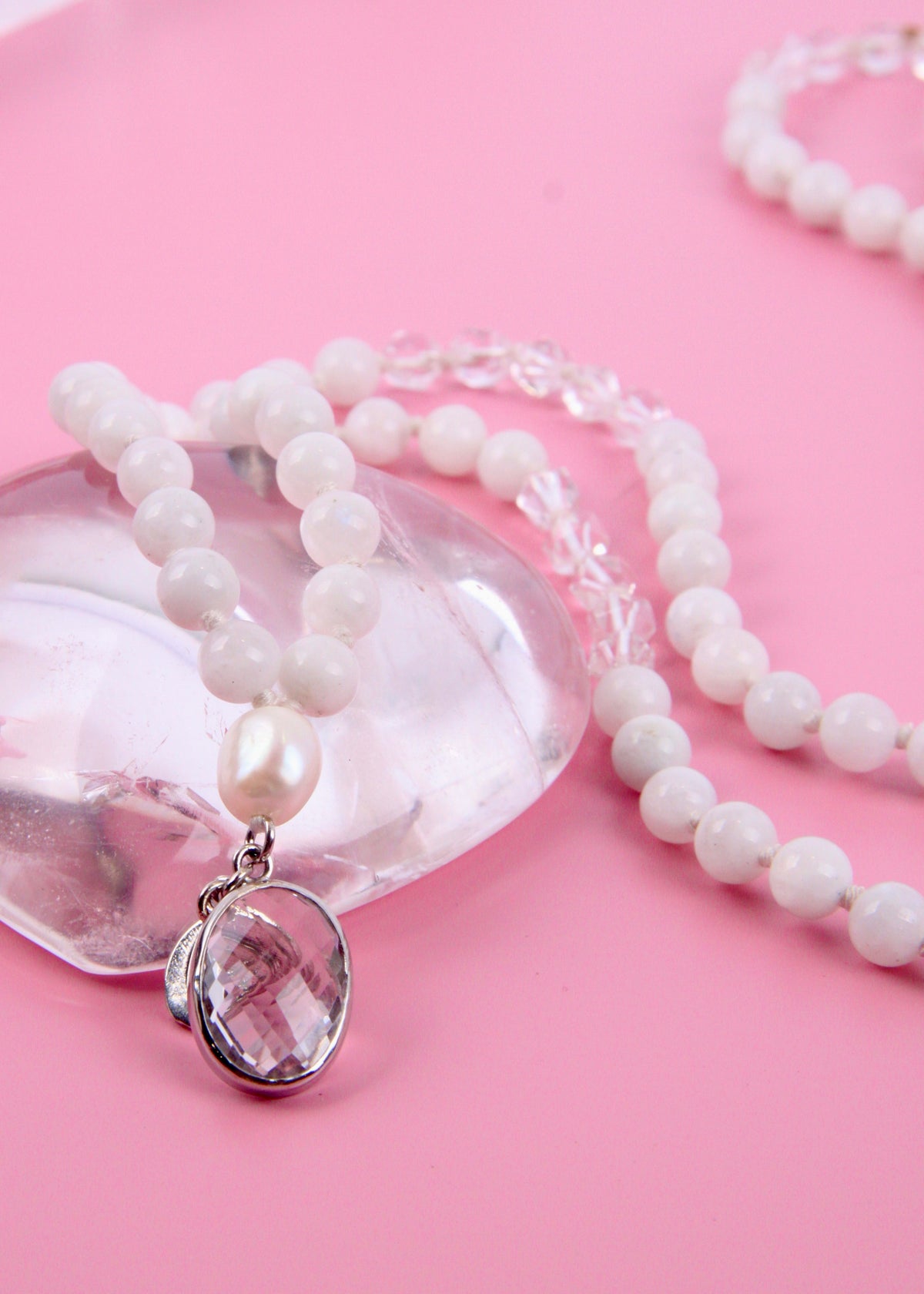 WHITE TARA Mala | with Moonstone, Pearl, Herkimer &amp; Quartz