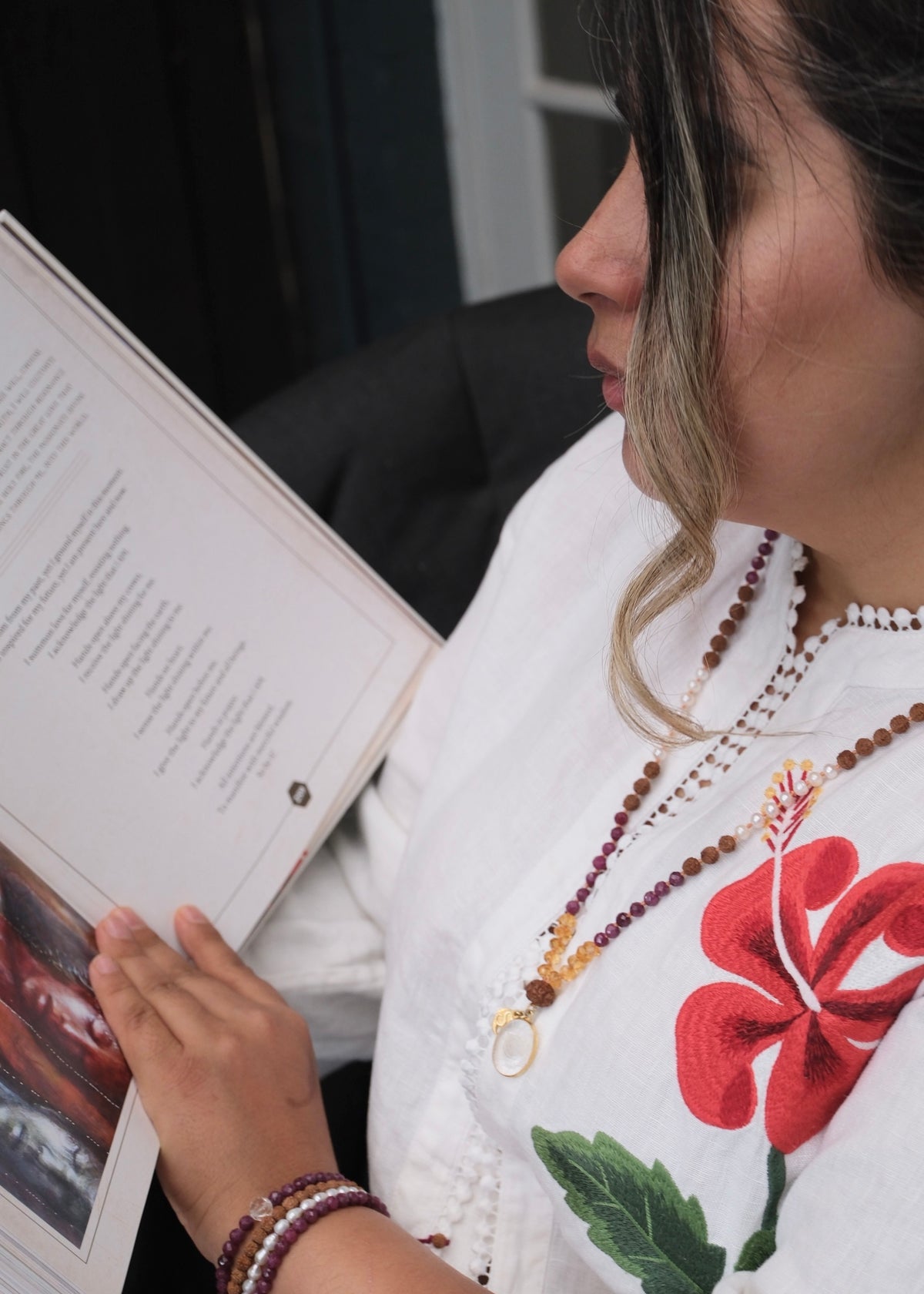 ASCENDANT Mala | VEDIC Astrology Collection | Ruby, Citrine, Pearl & Rudraksha with Sri Yantra pendant