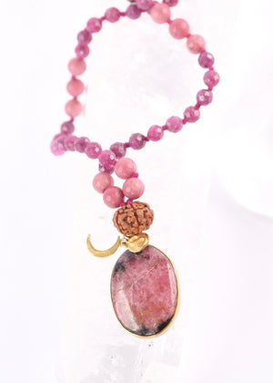 RAJRANI The Sovereign Queen Mala | Ruby, Rhodonite, Rudraksha