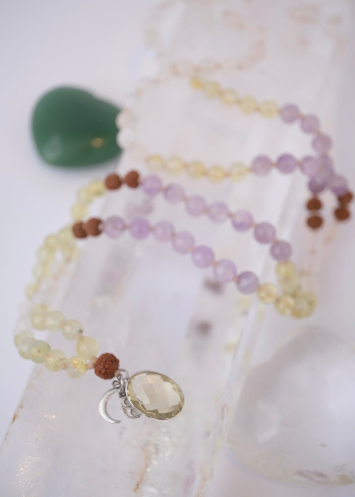 JOY Mala | Lemon & Lavender Quartz, Moonstone & Rudraksha
