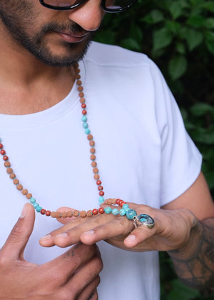 The TRIBAL Mala | Elders and Keepers of the Faith | Persian Turquoise, Red Jasper, Rudraksha