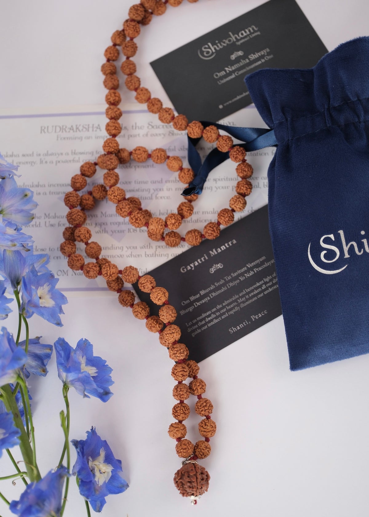 AUM SADASHIVA Eternally Auspicious Japa Meditation Mala | 9mm Mala beads, Nepal 5 Mukhi Guru bead 17mm