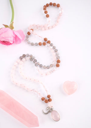 Rose Quartz and Labradorite Mala Beads with Rose Quartz Pendant set in Sterling Silver