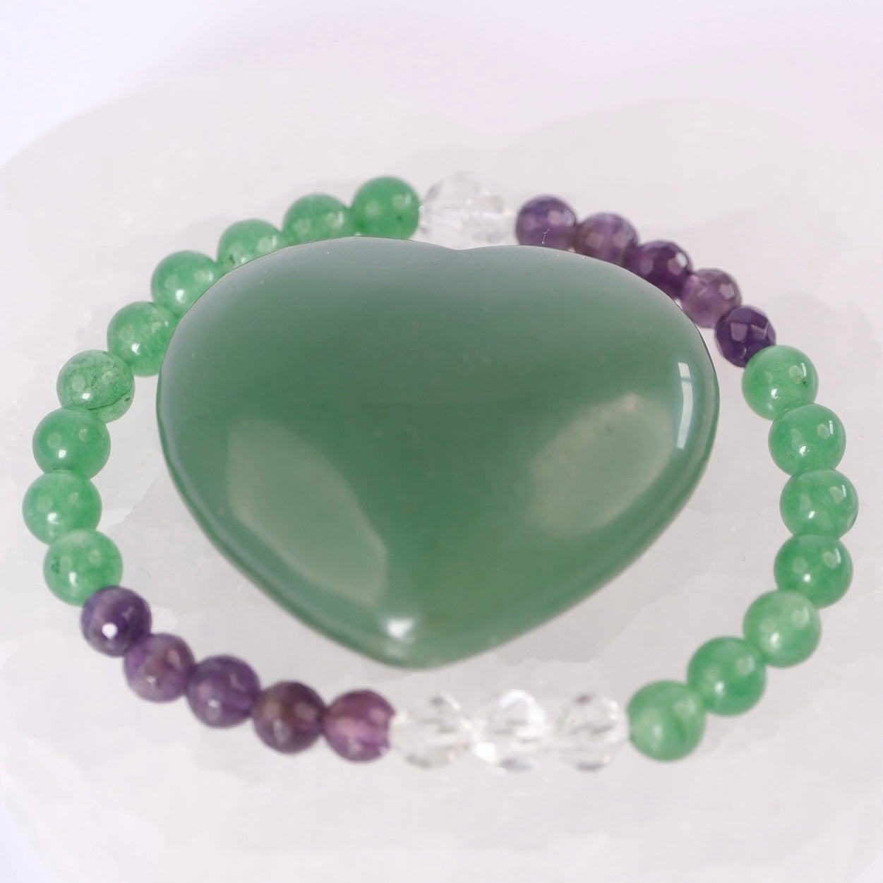 Anahata Dharma spiritual heart bracelet of amethyst, aventurine and Herkimer-style quartz