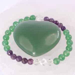 Women's Crystal Bracelet of the Spiritual Heart. Spiritual Crystal Jewellery Australia. Amethyst, Aventurine, Herkimer