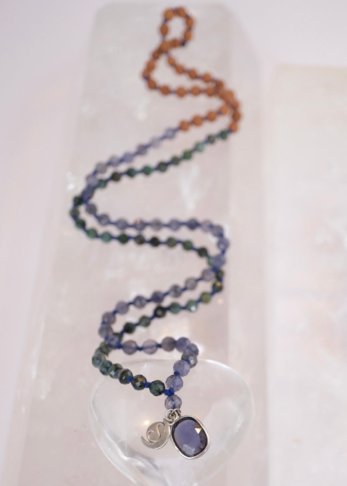 DEVAKA Divine, Celestial Mala | Emerald, Iolite & Rudraksha