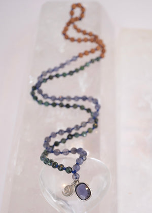 DEVAKA Divine, Celestial Mala | Emerald, Iolite & Rudraksha