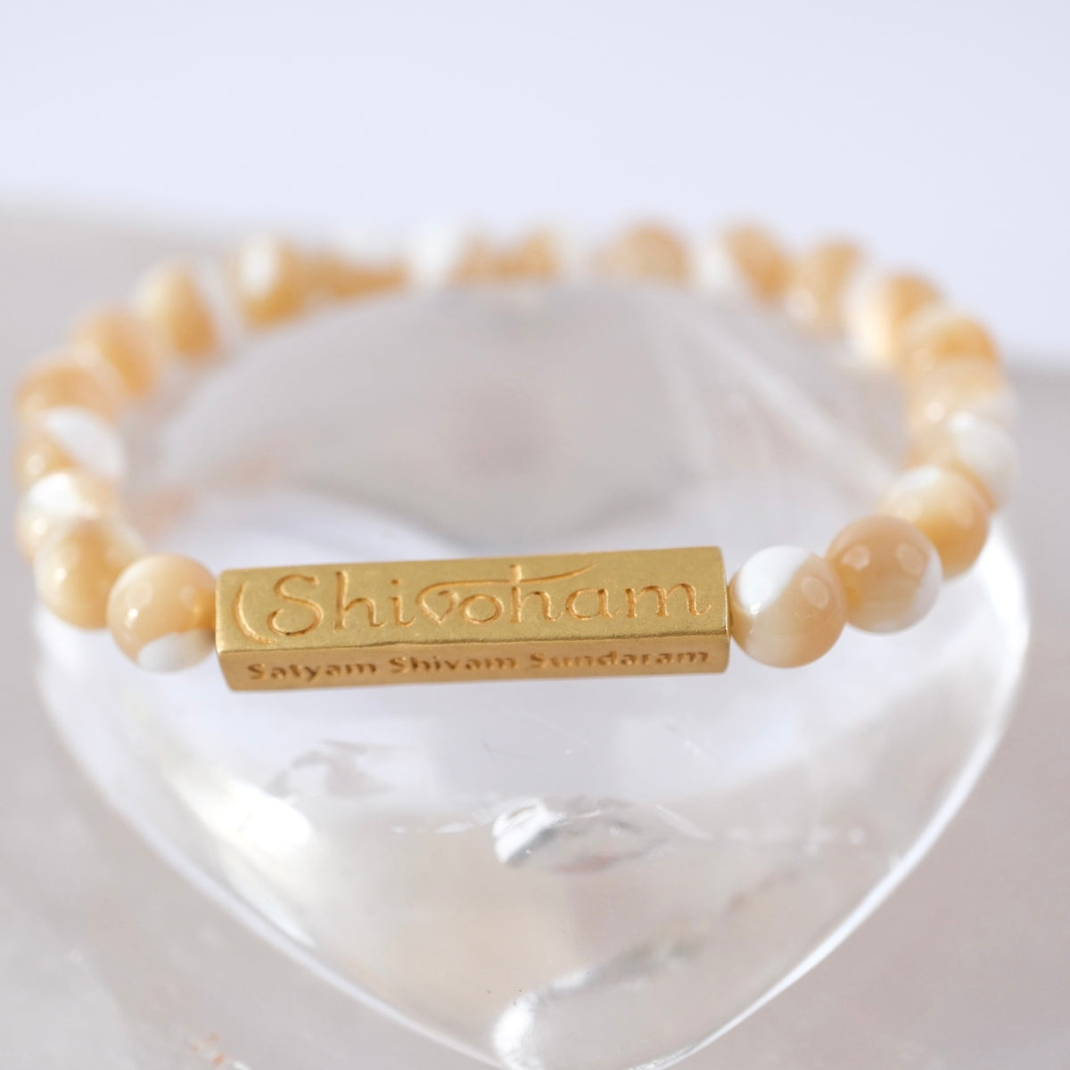 DIVINE GRACE Honey Mother of Pearl bracelet | Om Namaha Shivaya Silver bar