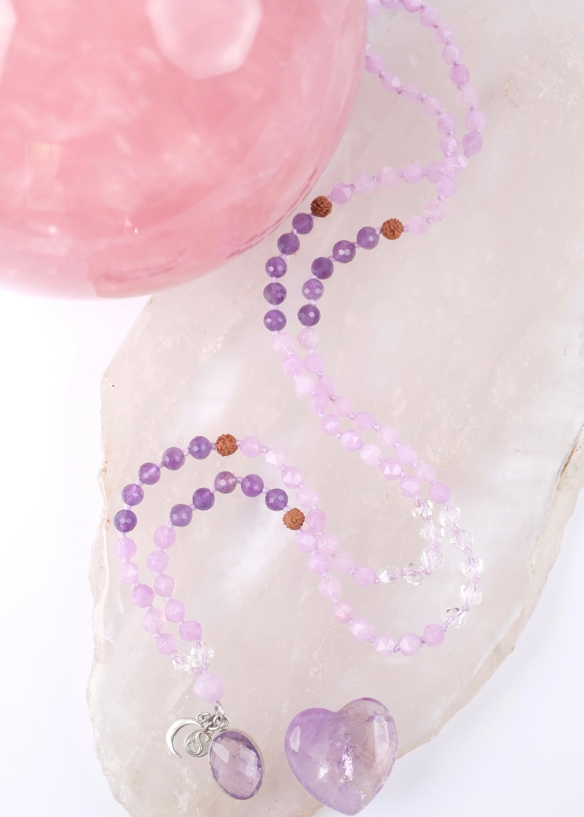 LALITA 'Goddess of Light' Mala | Rare Lavender Amethyst with Herkimer & Rudraksha