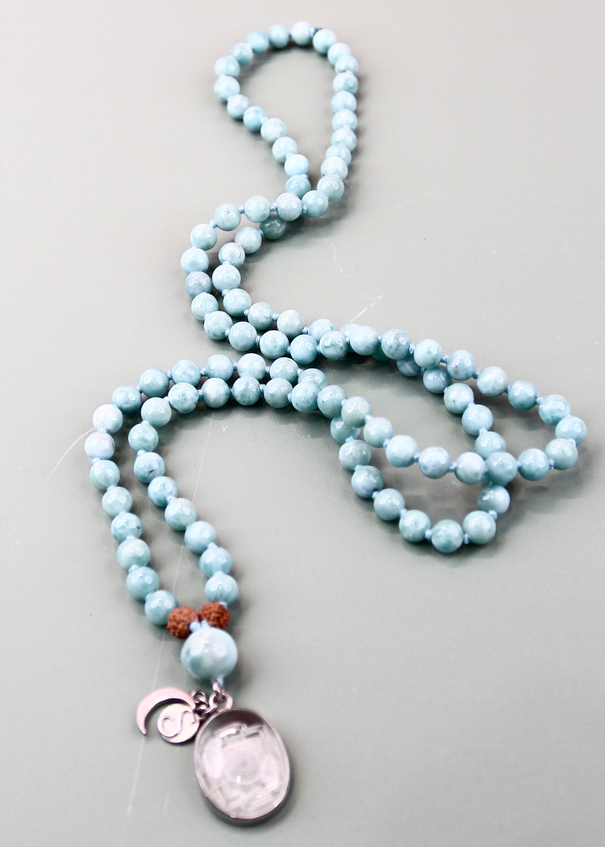 SATYA LOKA SRI DEVI Mala | Sri Yantra, Larimar, Rudraksha Mala