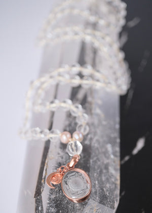 SHAKTI ‘The Mala of Pure Energy & Light’ | Himalayan Clear Quartz, Sri Yantra, Pink Pearls