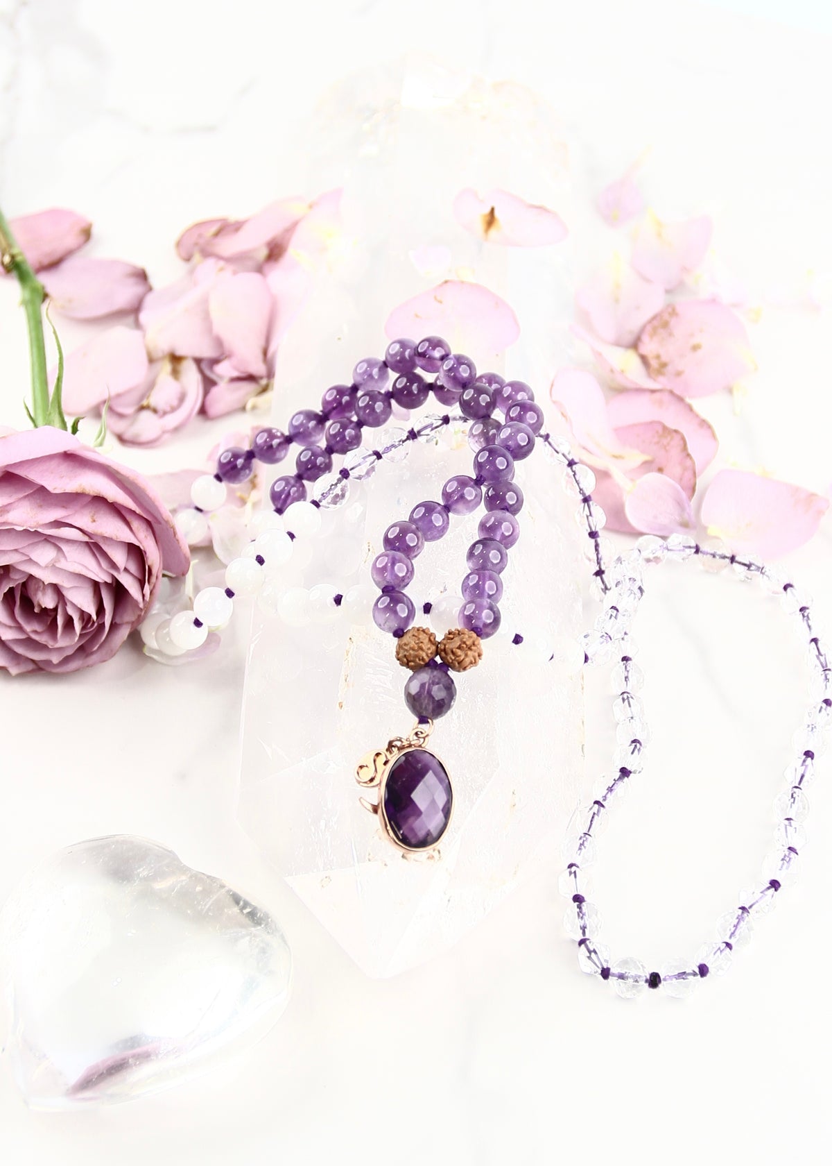 DIVYA Mala | Aura Cleansing with Amethyst, Moonstone, Himalaya Quartz