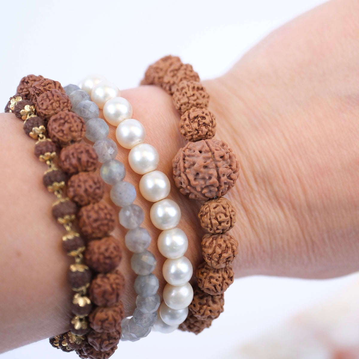 TEMPLE Collection LAKSHMI 7 Mukhi Nepal Guru bead with 5 Mukhi from Indonesia | Rudraksha bracelet