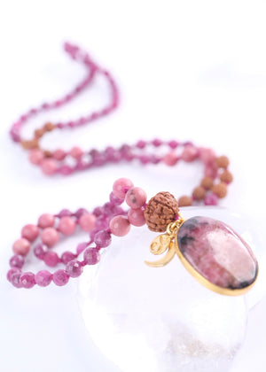 RAJRANI The Sovereign Queen Mala | Ruby, Rhodonite, Rudraksha