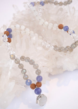 CHANDRASHEKHARA Crescent Moon (New Moon) | Tanzanite, Moonstone, Labradorite, Herkimer & Rudraksha