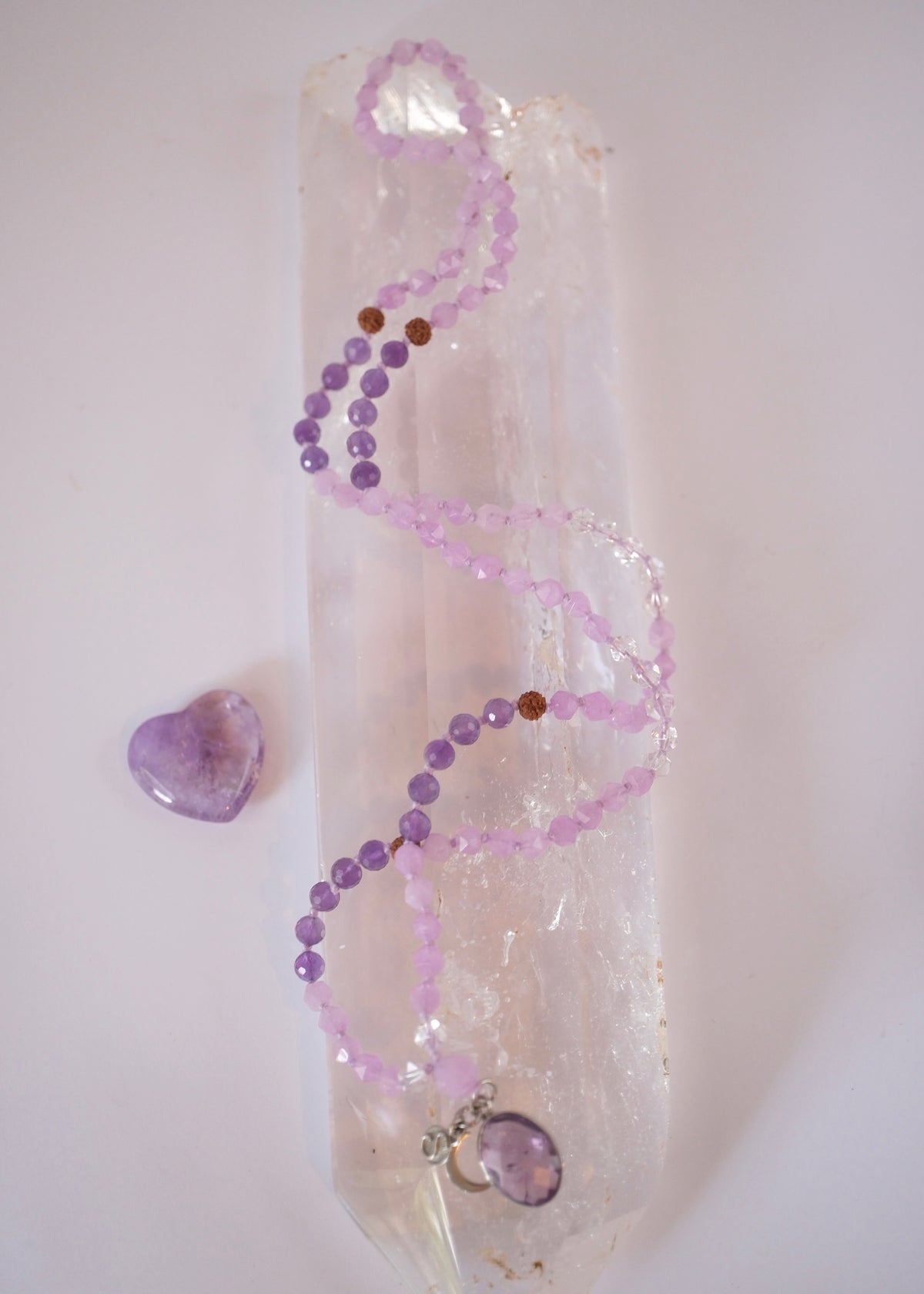  Lavender Amethyst Herkimer Quartz Mala
