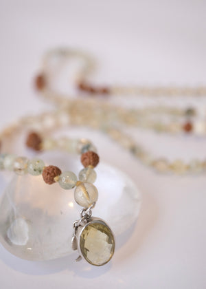 VIMANA The Traveller Insight Mala  | Prehnite, Lemon Quartz, Mother of Pearls Insight Mala