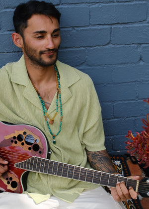 Abundance Mala | 7 Mukhi Rudraksha, rare hand cut finest Citrine, Malachite, Tigers Eye